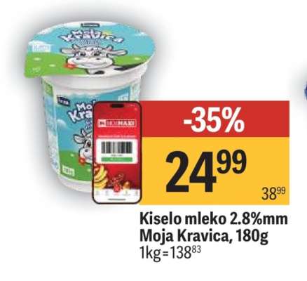 Kiselo mleko 2.8%mm Moja Kravica 180g
