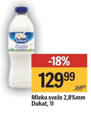 Mleko sveže 2.8%mm Dukat, 1l
