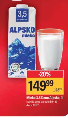 Mleko 3.5%mm Alpsko, 1l