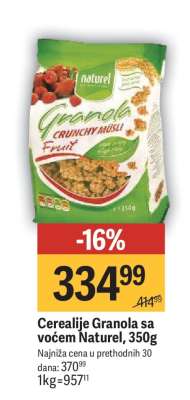Cerealije Granola sa voćem Naturel, 350g
