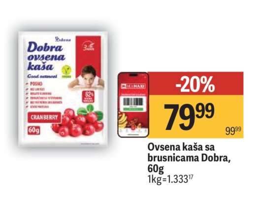Ovsena kaša sa brusnicama Dobra, 60g
