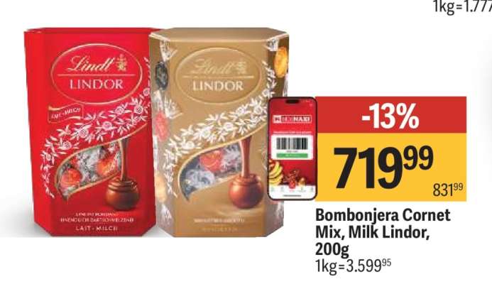 Bombonjera Cornet Mix, Milk Lindor, 200g
