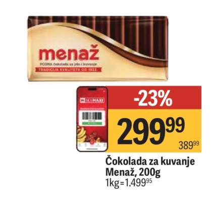 Čokolada za kuvanje Menaž 200g