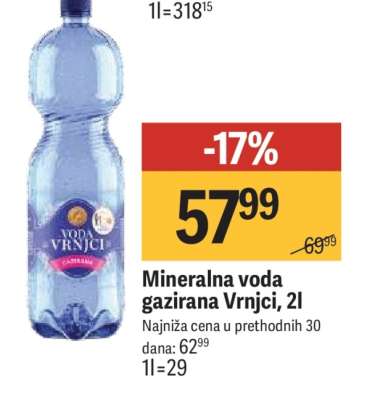 Mineralna voda gazirana Vrnci, 2l