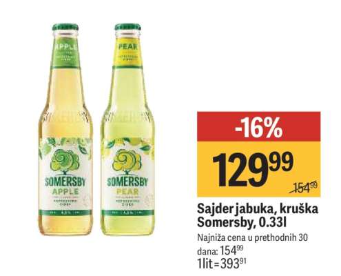 Sajder jabuka, kruška Somersby, 0.33l