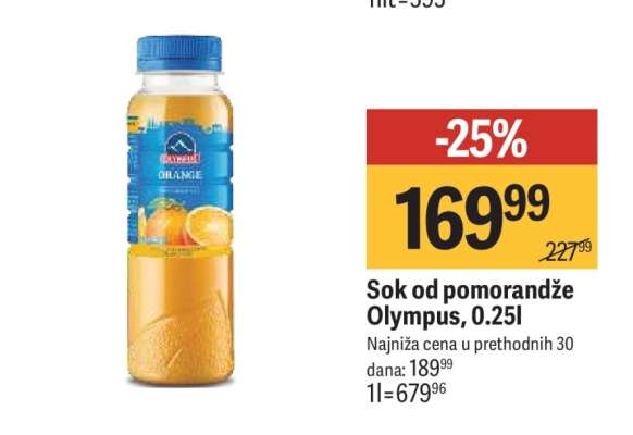 Sok od pomorandže Olympus, 0.25l