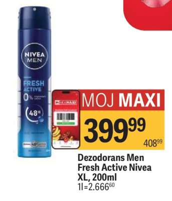 Dezodorans Men Fresh Active Nivea XL, 200ml