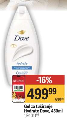 Gel za tuširanje Hydrate Dove, 450ml