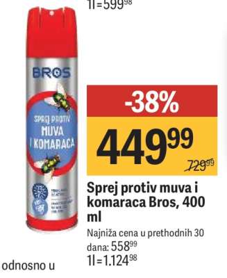 Sprej protiv muva i komaraca Bros, 400 ml