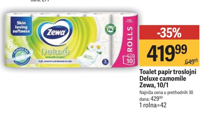Toalet papir troslojni Deluxe camomile Zewa, 10/1