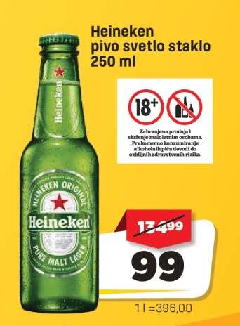 Heineken pivo svetlo staklo 250 ml
