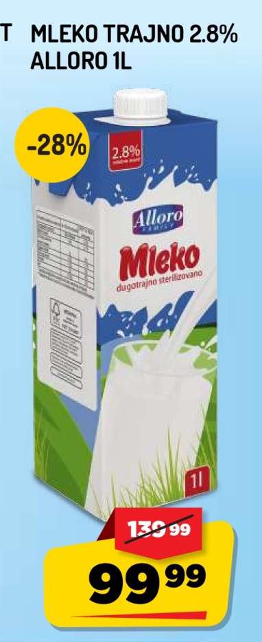 Mleko trajno 2,8% Alloro 1l
