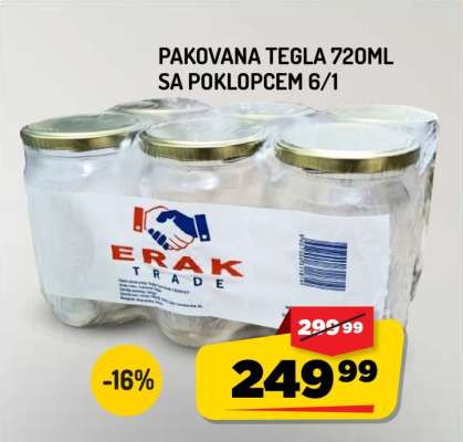 Pakovana tegla 720ml sa poklopcem 6/1