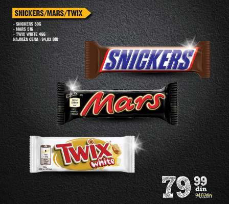 Snickers, Mars, Twix