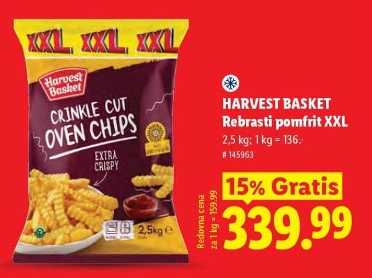 HARVEST BASKET Rebrasti pomfrit XXL