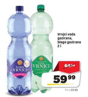 Vrnci voda gazirana, blago gazirana 2 l