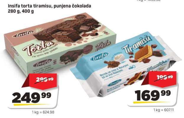 Insifa torta tiramisu, punjena čokolada 280 g, 400 g