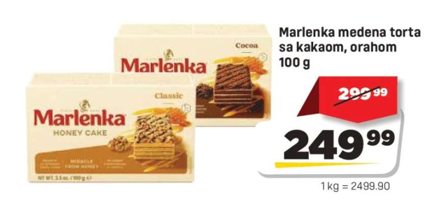 Marlenka medena torta sa kakaom, orahom 100 g