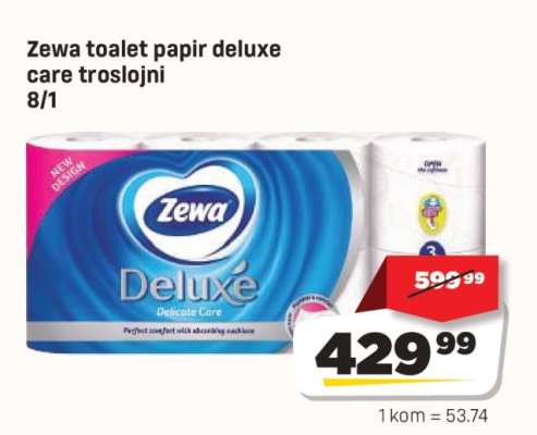 Zewa toalet papir deluxe care troslojni 8/1