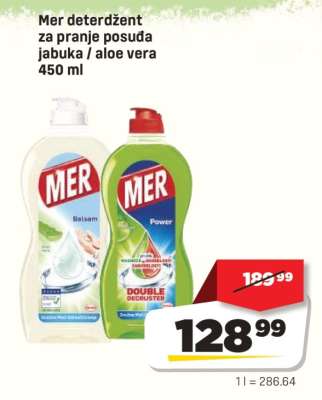 Mer deterdžent za pranje posuđa jabuka/aloe vera 450 ml