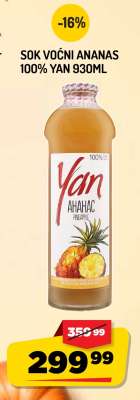 Sok voćni ananas 100% Yan 930ml