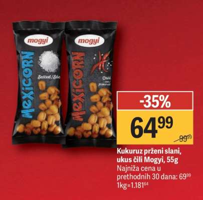 Kukuruz prženi slani, ukus čili Mogyi, 55g