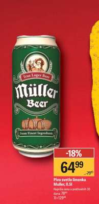 Pivo svetlo limenka Müller, 0.5l