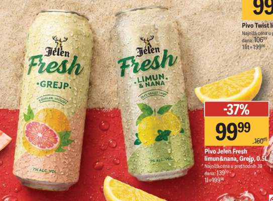 Pivo Jelen Fresh limun&nana, grejp, 0.5l