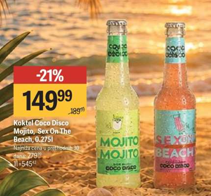 Koktel Coco Disco Mojito, Sex On The Beach, 0.275l
