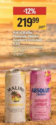 Koktel Malibu Pineapple, Absolut Raspberry Lemonade, 0.25l