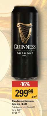 Pivo tamno Guinness limenka, 0.44l