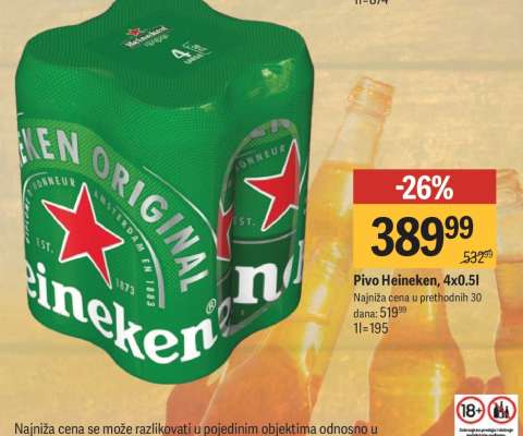 Pivo Heineken 4x0,5l