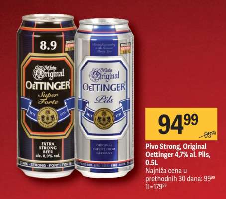 Pivo Strong, Original Oettinger 4,7% al. Pils, 0.5L