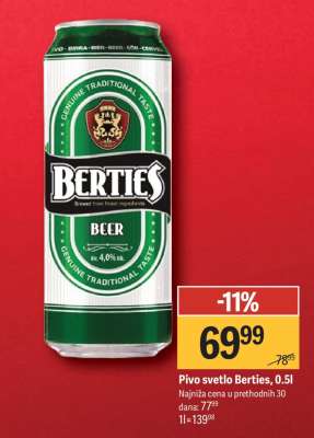 Pivo svetlo Berties , 0.5l