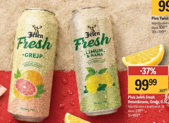 Pivo Jelen Fresh limun&nana, grejp, 0.5l