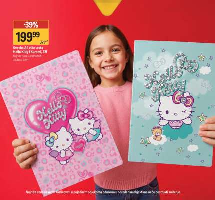 Sveska A4 više vrsta Hello Kitty i Kuromi, 52l