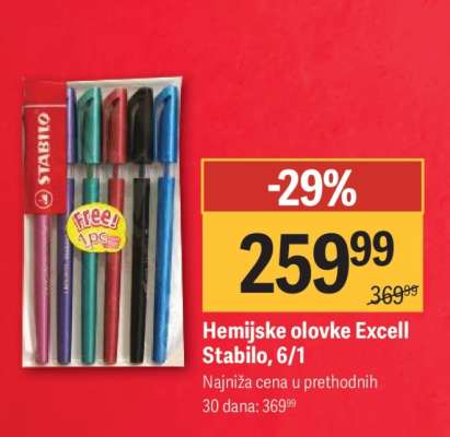 Hemijske olovke Excell Stabilo, 6/1