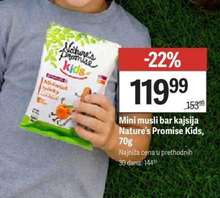 Mini musli bar kajsija Nature’s Promise Kids, 70g