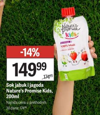 Sok jabuk i jagoda Nature's Promise Kids, 200ml