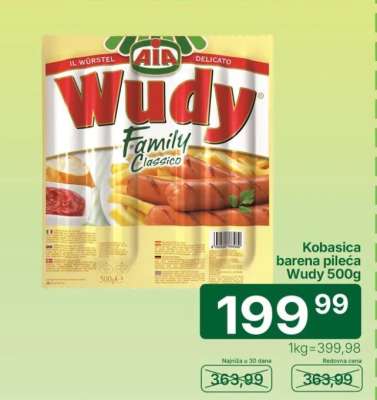 Kobasica barena pileća Wudy 500g