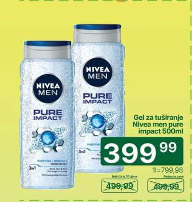 Gel za tuširanje Nivea men pure impact 500ml