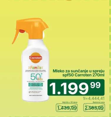 Mleko za sunčanje u spreju spf50 Carroten 270ml