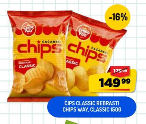 Čips Classic Rebrasti Chips Way, Classic 150g