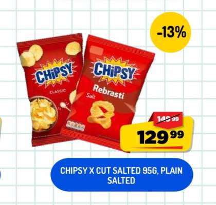 CHIPSY X CUT SALTED 95G, PLAIN SALTED