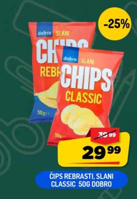 Čips rebrasti, slani Classic 50g Dobro