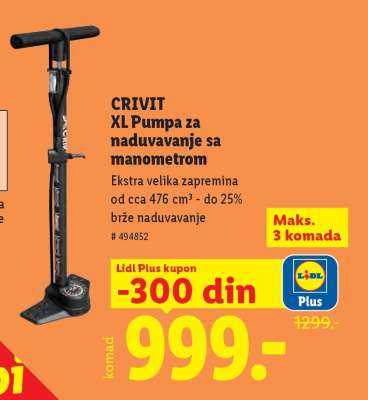 CRIVIT XL Pumpa za naduvavanje sa manometrom