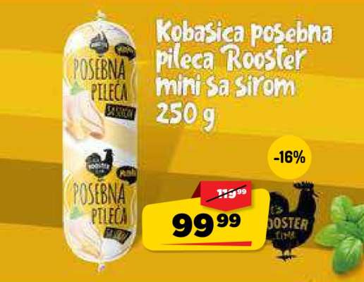 Kobasica posebna pileća Rooster mini sa sirom 250 g
