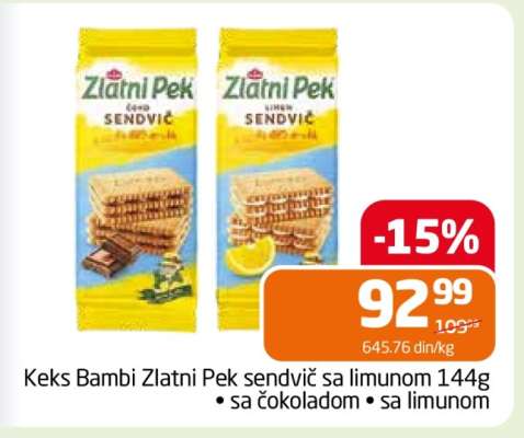 Keks Bambi Zlatni Pek sendvič sa limunom 144g