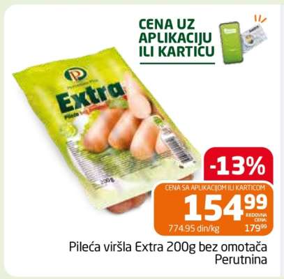 Pileća viršla Extra 200g bez omotača Perutnina