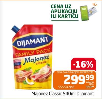 Majonez Classic 540ml Dijamant